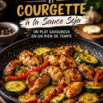 Sauté de poulet avec courgettes et sauce soja dans une poêle