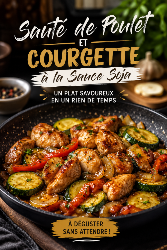 Sauté de poulet avec courgettes et sauce soja dans une poêle