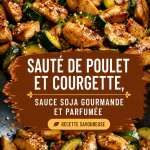 Un plat de sauté de poulet aux courgettes avec une sauce soja parfumée