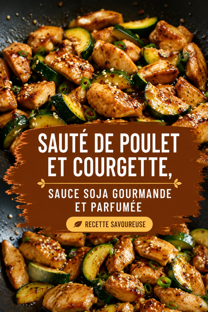 Un plat de sauté de poulet aux courgettes avec une sauce soja parfumée