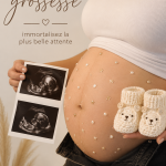 Femme enceinte posant pour une séance photo de maternité dans un parc