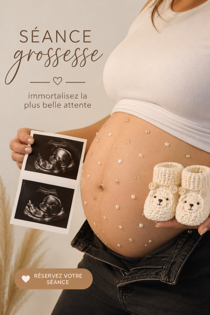 Femme enceinte posant pour une séance photo de maternité dans un parc