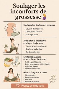 Femme enceinte se relaxant dans un cadre serein avec des éléments de décoration douce