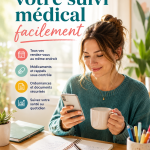 Famille organisant leur suivi médical avec bonheur.