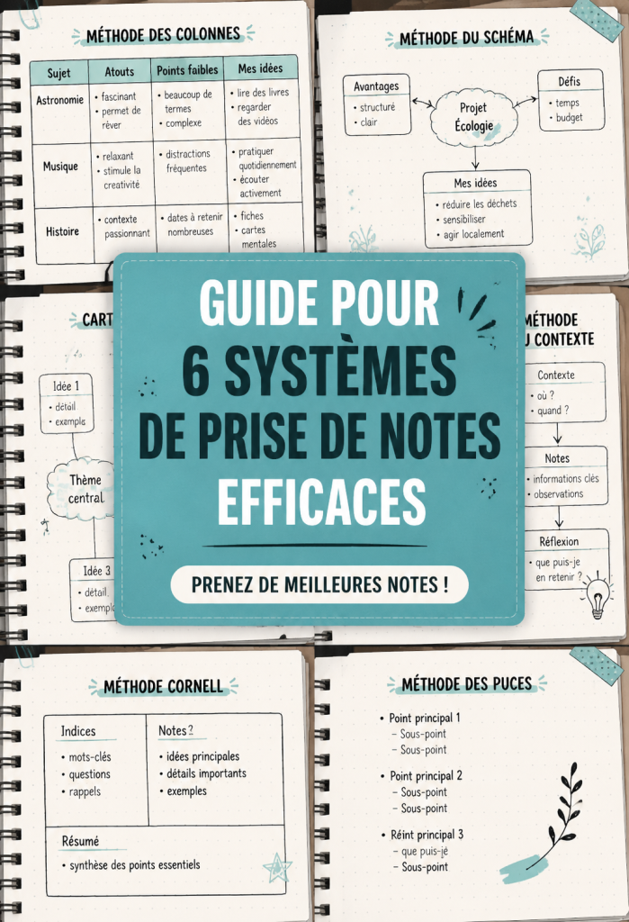 Illustration de 6 systèmes de prise de notes efficaces pour étudier