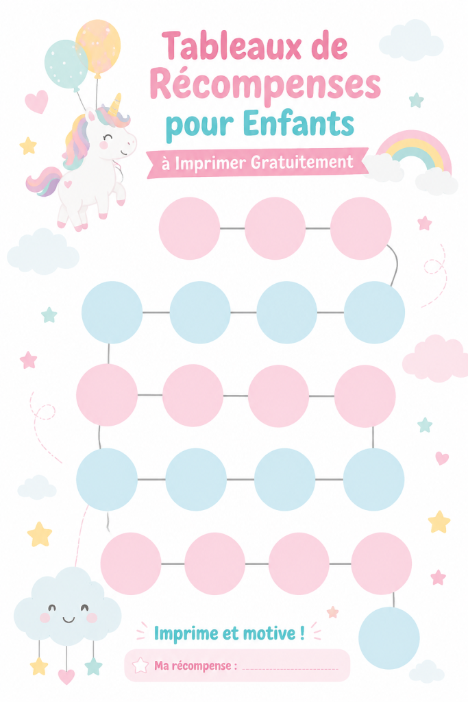 Tableau de récompenses colorful pour enfants à imprimer, motivant et éducatif.