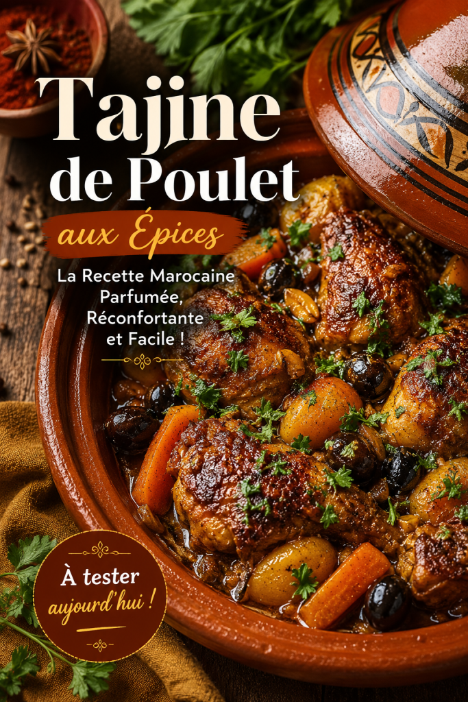 Tajine de poulet aux épices fraîchement préparé, servi avec des légumes