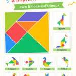 Des tangrams colorés à imprimer représentant des animaux pour les enfants.