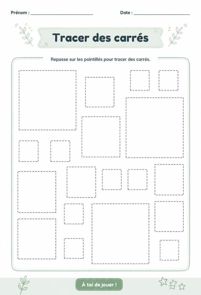 Un dessin illustrant des carrés parfaitement tracés sur une feuille blanche.