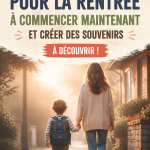 Un enfant souriant portant un cartable le jour de la rentrée scolaire, symbolisant un moment mémorable.