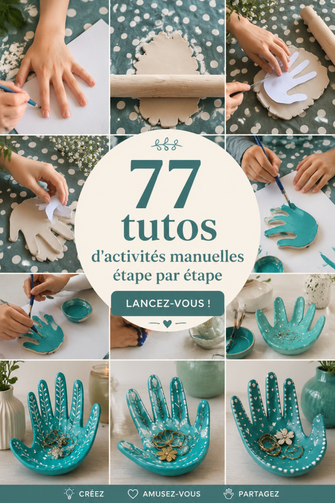 Une image colorée illustrant plusieurs projets d'activités manuelles