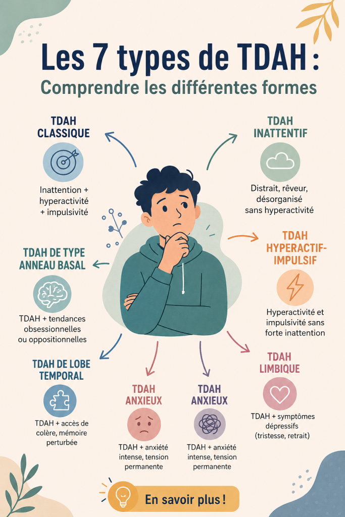 Illustration des 7 types de TDAH pour mieux comprendre.