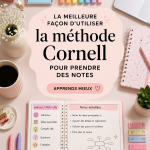 Illustration d'une feuille de notes selon la méthode Cornell, montrant la structure organisée.