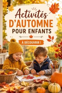 Enfants jouant dans un parc en automne avec des feuilles colorées.