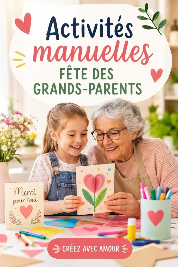 Un enfant et un grand-parent réalisant une activité manuelle ensemble pour la fête des grands-parents.