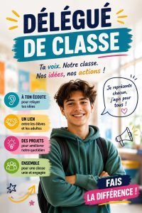 Affiche délégué de classe personnalisée avec des dessins colorés et un texte clair