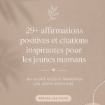 Image d'une maman méditant avec des affirmations positives en arrière-plan