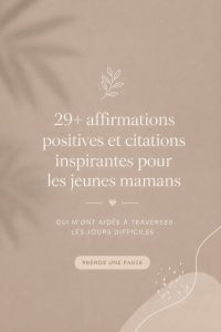 Image d'une maman méditant avec des affirmations positives en arrière-plan