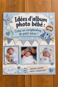 Un album photo coloré sur le thème des super héros, rempli de souvenirs d'enfance.
