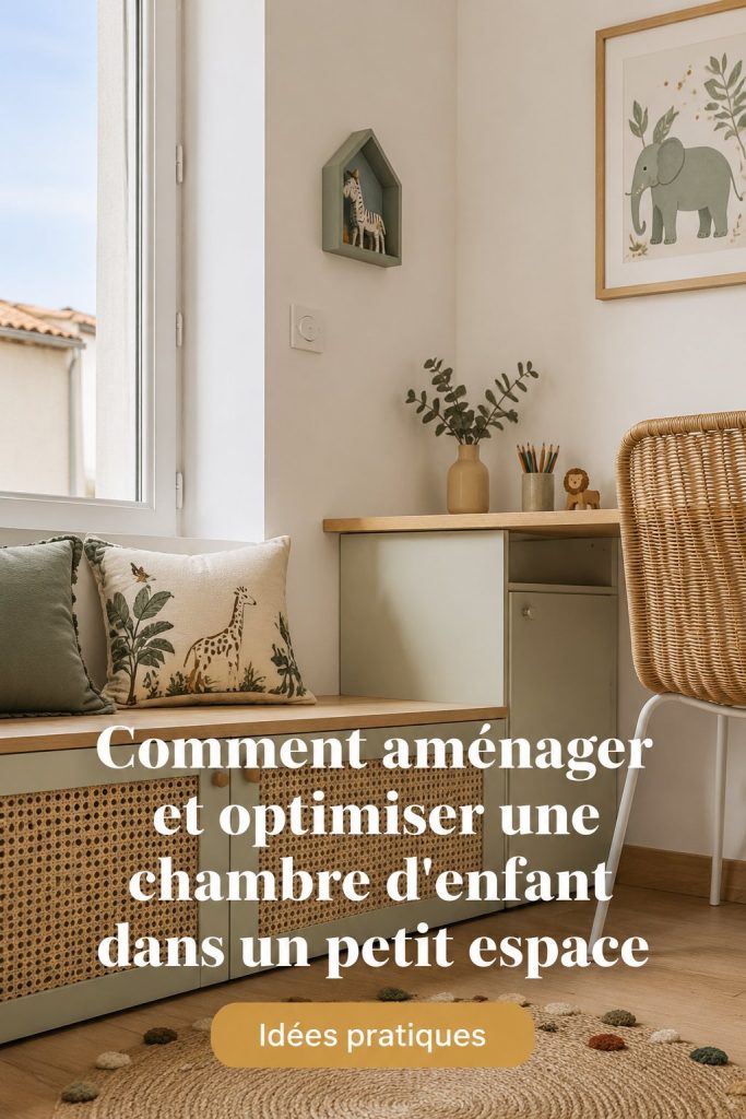 Chambre d'enfant optimisée dans un petit espace, avec mobilier fonctionnel.