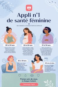 Femme utilisant une appli pour sa santé féminine, souriante et détendue.