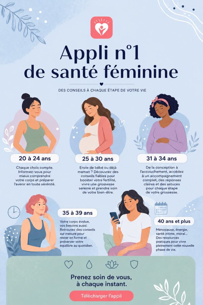 Femme utilisant une appli pour sa santé féminine, souriante et détendue.