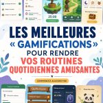 Screenshot d'une application de gamification sur un smartphone montrant des éléments de jeux pour la routine quotidienne.