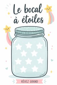 Un bocal en verre rempli d'étoiles en papier coloré, symbolisant les souvenirs de famille.