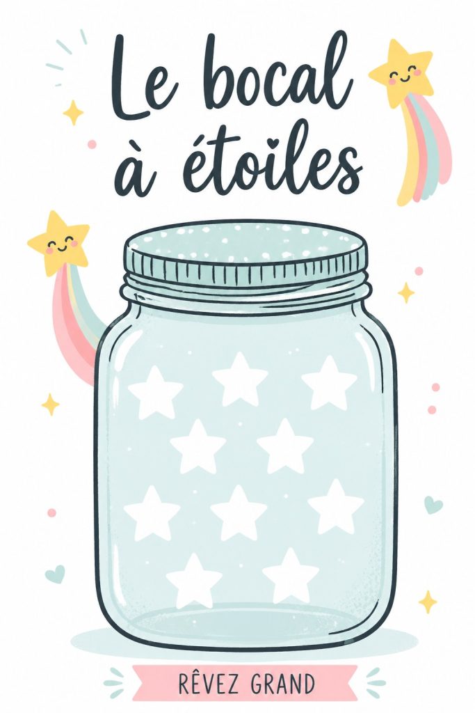 Un bocal en verre rempli d'étoiles en papier coloré, symbolisant les souvenirs de famille.