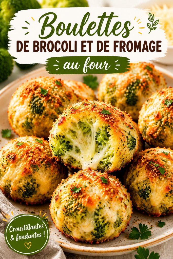 Boulettes de brocoli et fromage au four, prêtes à être dégustées.