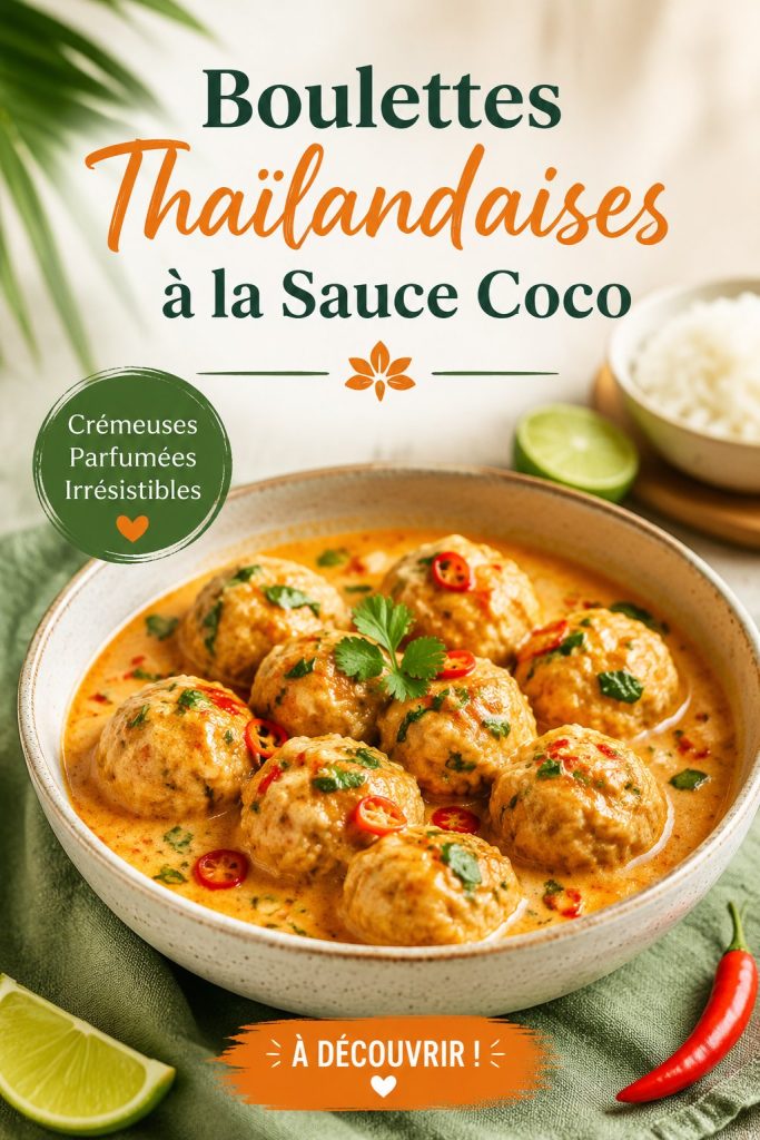 Boulettes thaïlandaises à la sauce coco-curry dans une lunchbox colorée.