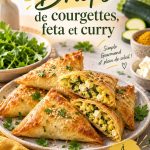 Bricks de courgettes, feta et curry dorées et croustillantes sur une assiette