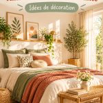 Chambre à coucher colorée avec des coussins et des murs vivants.