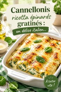 Assiette de cannellonis ricotta épinards gratinés, un plat savoureux pour les enfants