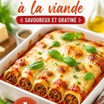 Des cannellonis à la viande gratinés, savoureux et colorés dans un plat attrayant