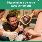 Une maman souriante entourée de flammes symboliques représentant le cercle de feu lors de son accouchement.