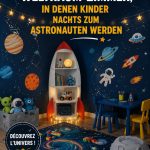 Une chambre d'enfant décorée sur le thème de l'espace avec des étoiles et des planètes.