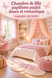 Chambre d'enfant pastel avec motifs de papillons, décoration douce et apaisante
