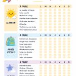 Une checklist scolaire imprimable sur un bureau avec des fournitures d'école.