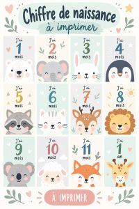 Un ensemble de chiffres de naissance colorés imprimés, décorant une chambre d'enfant.