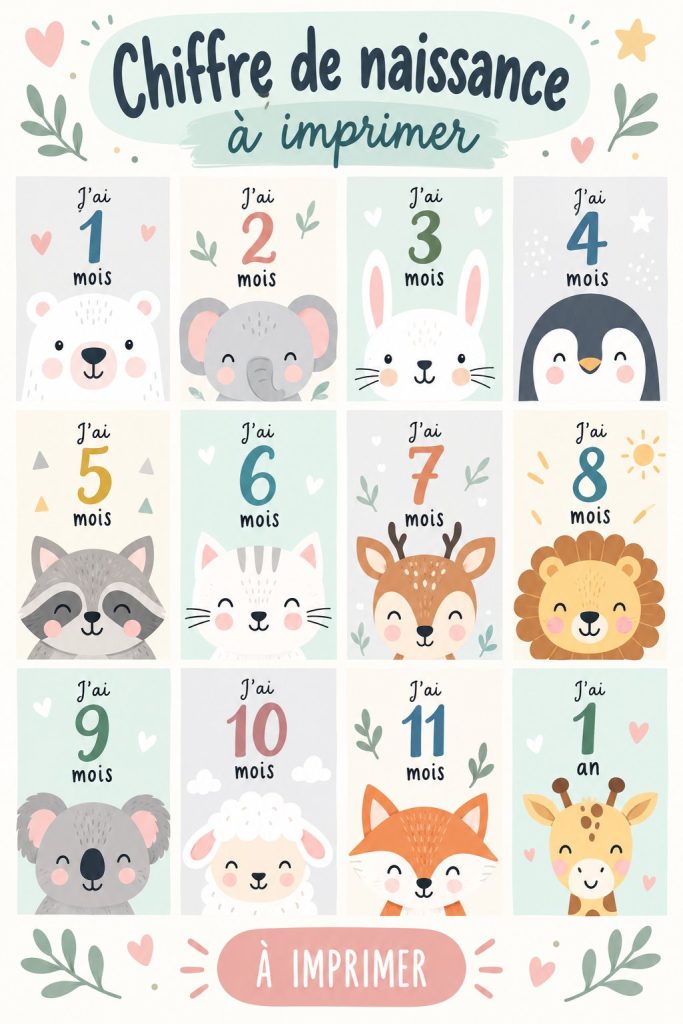 Un ensemble de chiffres de naissance colorés imprimés, décorant une chambre d'enfant.