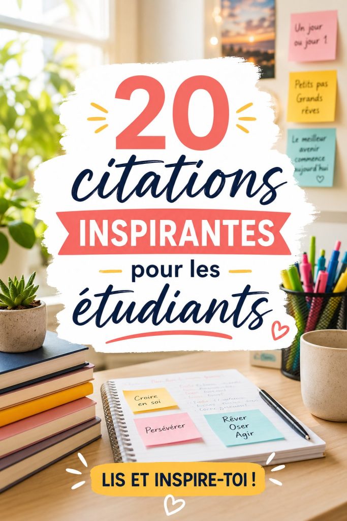 Un collage de citations motivantes pour étudiants sur un fond inspirant.