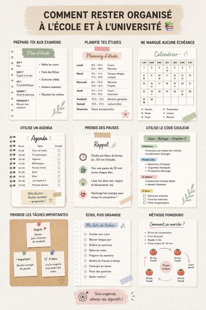 Un étudiant utilise un planner pour s'organiser efficacement dans ses études.