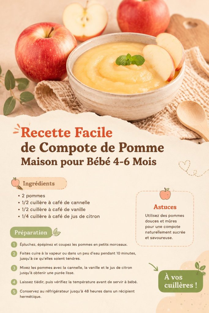 Compote de pommes maison pour bébé dans un bol sur une table