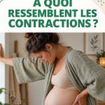 Femme enceinte examinant son ventre, illustrant les contractions pendant la grossesse.
