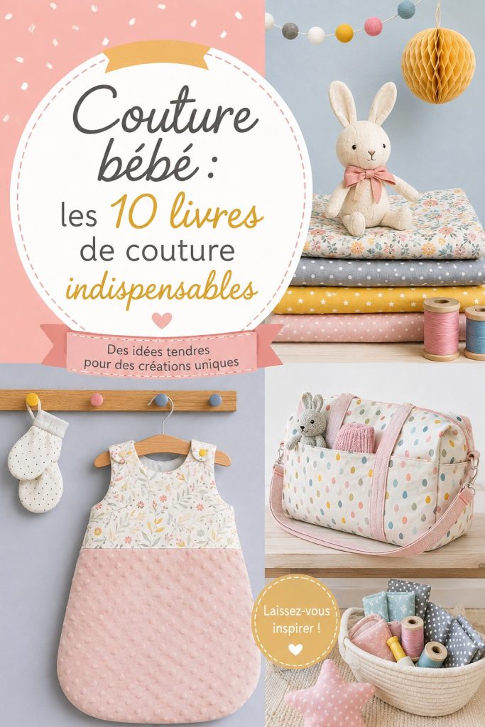 Couverture d'un livre de couture pour bébé avec des motifs adorables.