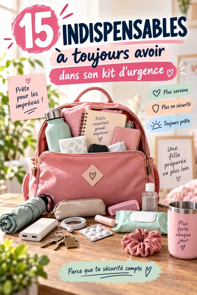 Kit d'urgence féminin bien organisé avec des essentiels pratiques