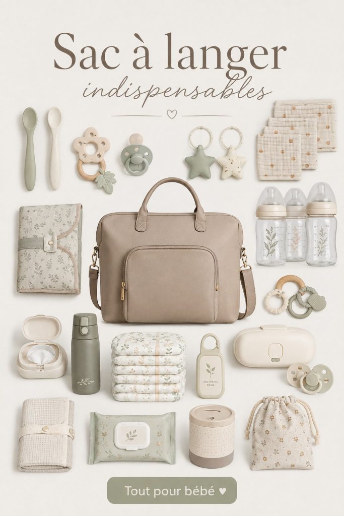 Sac à langer bien rempli avec les essentiels pour bébé