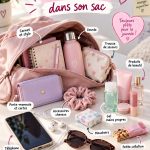 Sac d'adolescente ouvert avec des objets essentiels à l'intérieur.