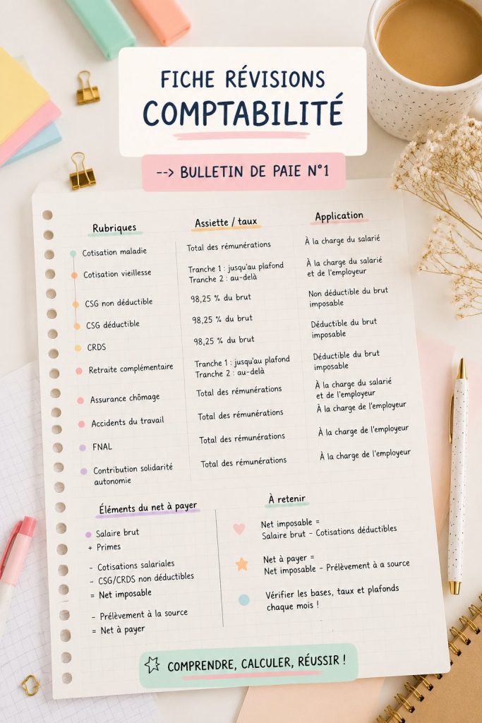 Une fiche de révisions sur les bulletins de paie en comptabilité.